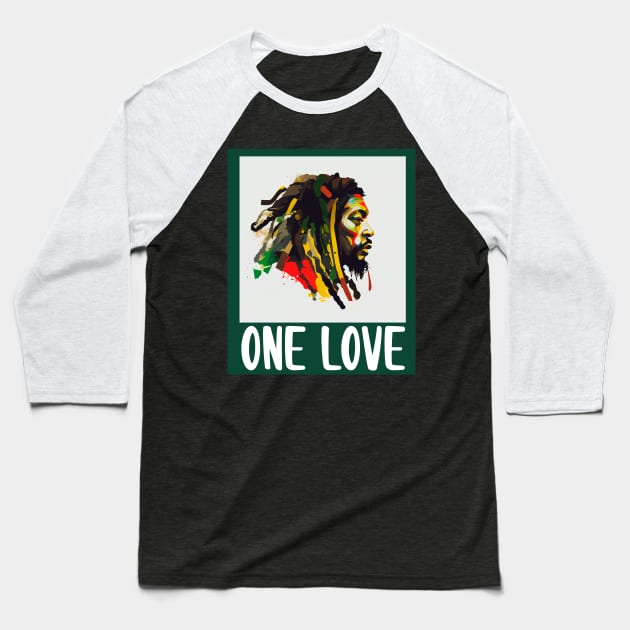 Rasta One Love Reggae Rastafari Jamaica Baseball T-Shirt by Merchweaver